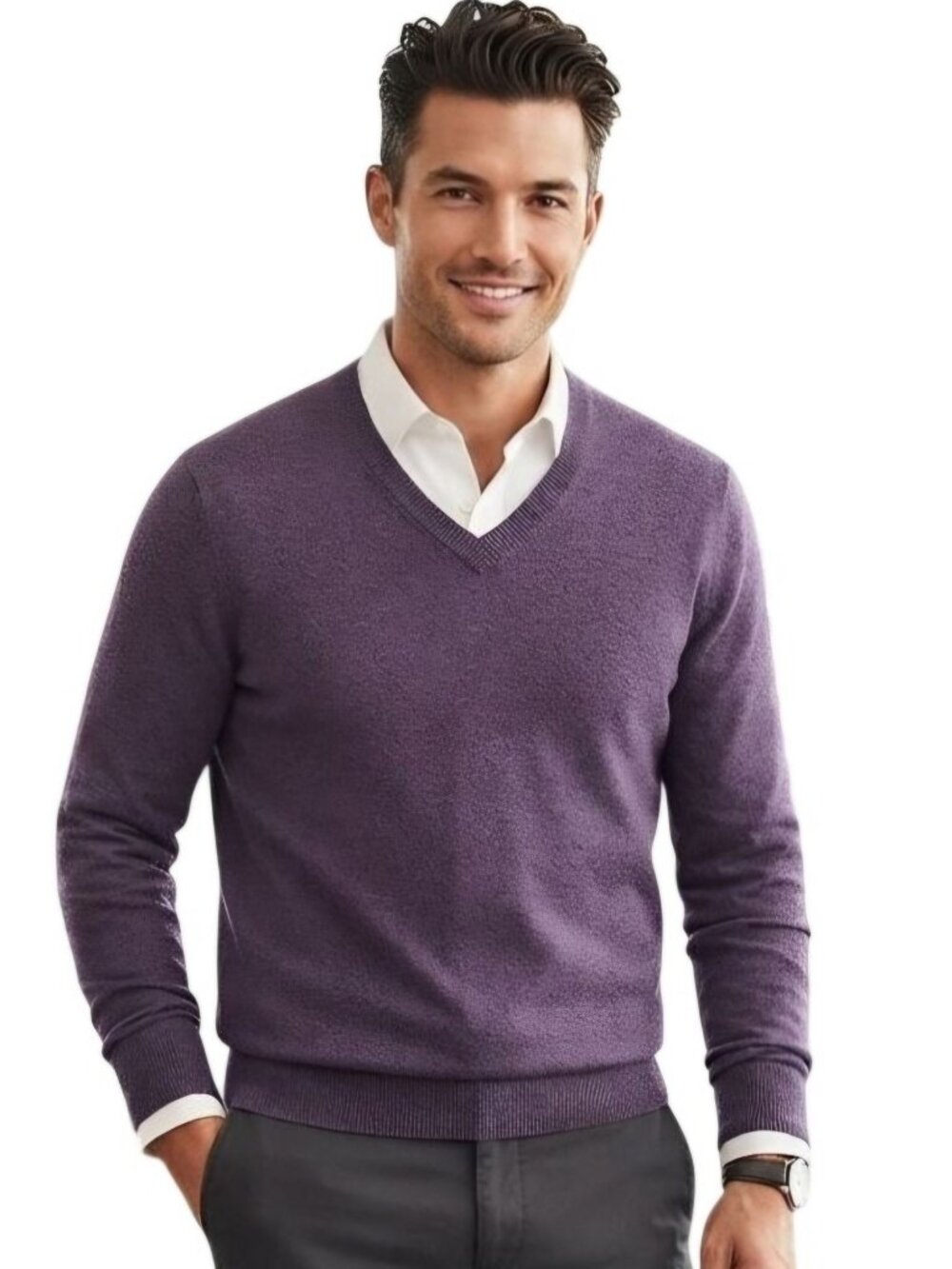 Banana Republic Purple Heather Extra Fine Merino Wool V Neck Sweater Size L